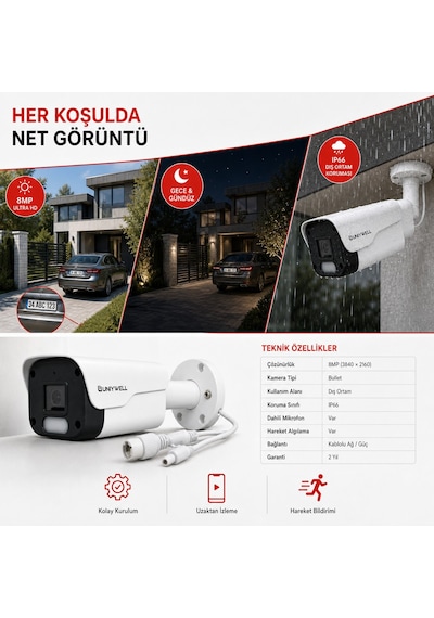 Unıywell 8 Mp 4k Dahili Poe Sesli İp Bullet Kamera