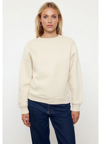 Benerly Kadın Bisiklet Yaka Düşük Kol Regular Kalıp Örme Sweatshirt Fonks Taş