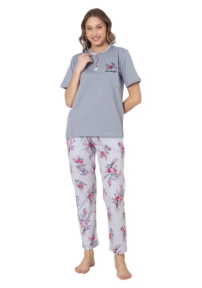Abbas Erdem Erdem Kısa Kollu Pijama Takımı Dfn005 Gri