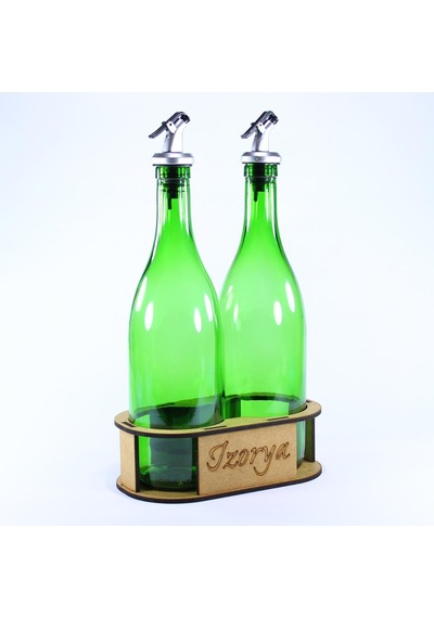 Lazer Kesim Stantlı Zeytinyağı Şişe Seti 2 Li Yağdanlık Sosluk Sirkelik 2 750 Ml Açık Yeşil Silver Renk Akıtıcılı