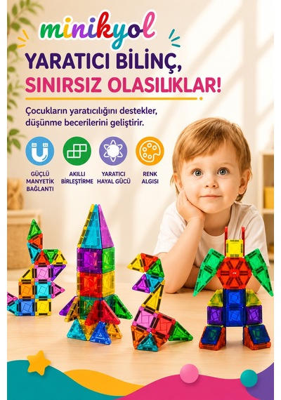 Manyetik Yapılar 40 Parça Eğitici Yaratıcı Yapı Seti 2d 3d İnşa Oyuncağı