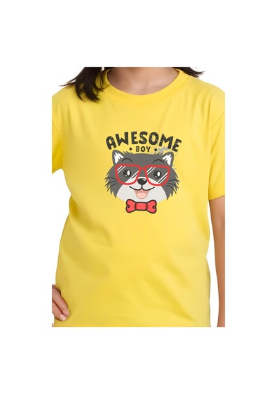 Fyk Kids Kız Çocuk Basic Awesome Boy Baskılı T-shirt Sarı