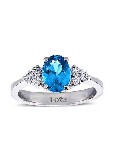 Lova Pırlantalı Oval Blue Topaz Yüzük - 1050215