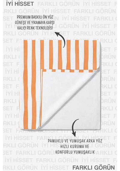 Arabalı Ayıcık Temalı Çocuk Plaj Havlusu - Modern Çizgili Turuncu Hızlı Kuruyan Mikrofiber Havlu İnci Papatya
