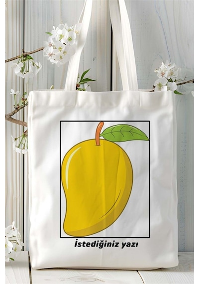 Art Hediye Mango Baskılı Bez Çanta Omuz Çantası Kişiye Özel Desen 2 Çok Renkli
