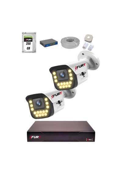 Fury 15 Warm Led Ip Güvenlik Kamera Seti 2 Kameralı Sesli 4mp Gece Renkli Su Geçirmez 1403s 250gb