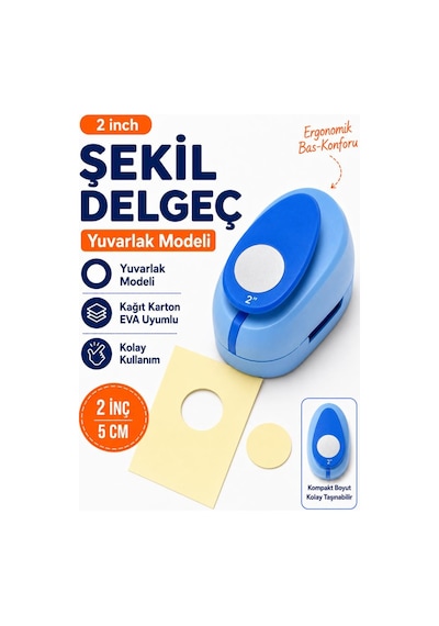 Ofisinn Şekilli Mega Boy Delgeç/şekilgeç 5 Cm Yuvarlak Mavi