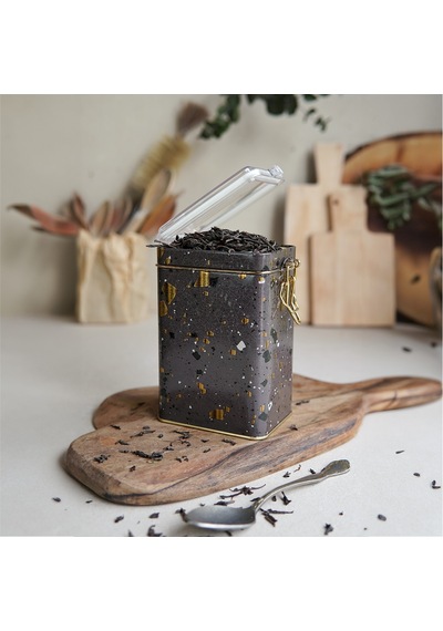 Terrazzo Brown Desenli Kilitli Kapaklı Dikdörtgen Metal Saklama Kabı 7.5 x 10 x 15 CM 1 L Çok Renkli