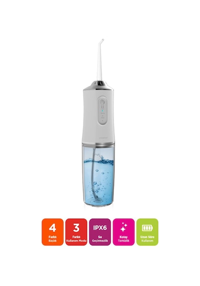 Polosmart Pbs702 Şarjlı Ağız Duşu 3 Modlu 4 Yedek Başlık Ipx6 Su Geçirmez Type-c Şarjlı Beyaz