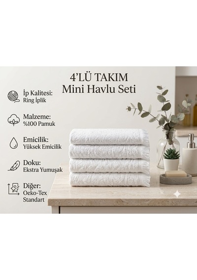 Pamuklu Mutfak Havlusu 4'lü Set 30x50 Cm El Ve Kurulama Havlusu Yumuşak Emici Çok Amaçlı Beyaz