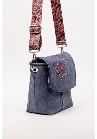 Fabric Craft Bag Omuz Çantası Kadın Kot Kumaş Desenli Askılı 23x20 Cm Denim