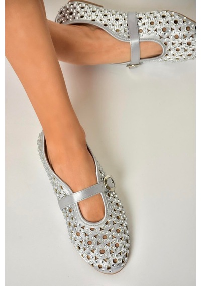 Fox Shoes U820086704 Gümüş Kumaş Kadın Babet Gümüş-kumaş Gümüş