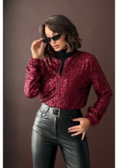 Verymoda Payetli Kadın Ceket - Şık Gece Kombini Bordo