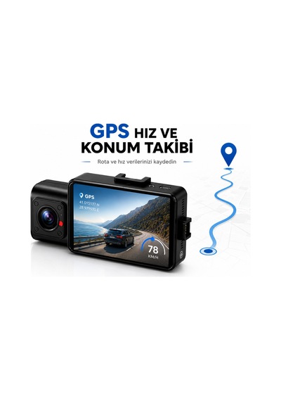 4k Araç İçi Kamera 3 Kameralı Gps Wifi G Sensör Gece Görüşlü Ön Arka İç Kayıt Araç İçi Dışı Kamera