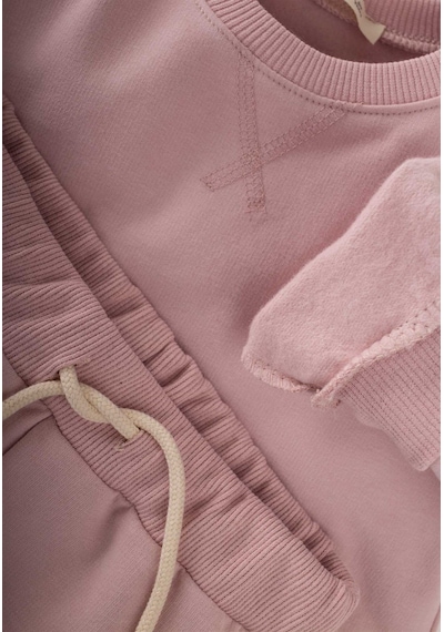 Cigit Basic Karyoka Detaylı Sweatshirt Takım 3-8 Yaş Pudra Pembe Pudra Pembe