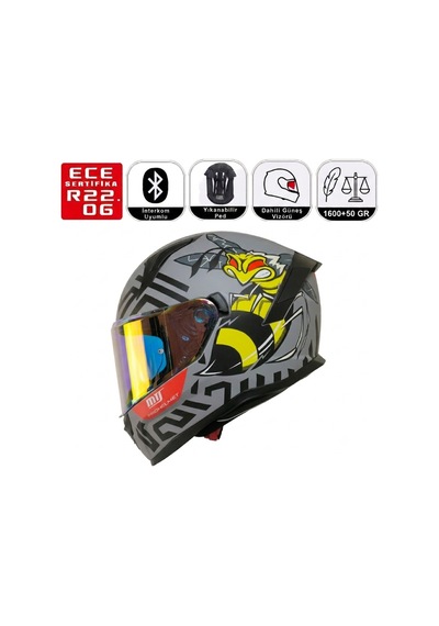 M910 Mat Bee Motosiklet Kaskı Spoiler Mod Güneş Vizörlü Full Face Kask Çok Renkli
