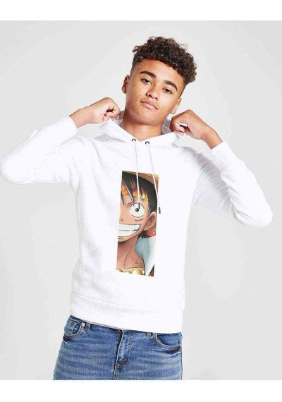 Tshirthane Anime One Piece Amiral Baskılı Unisex Çocuk Kapüşonlu Beyaz Sweat Beyaz