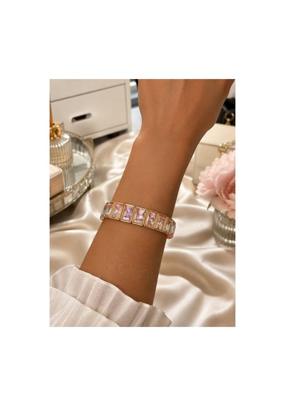 Aura Altın Kaplama Pembe Kristal Taşlı Şık Kadın Bileklik
