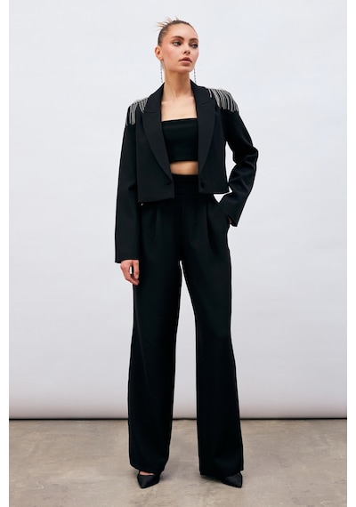 Sateen Bel Detaylı Cepli Pantolon - Siyah