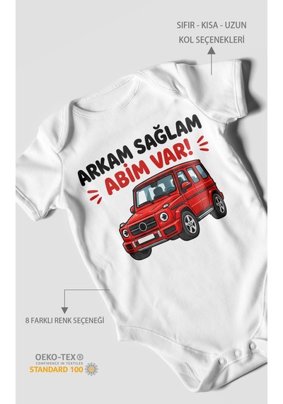 Morivokids Arkam Sağlam Abim Var Kısa Kollu Bebek Body %100 Pamuk Beyaz
