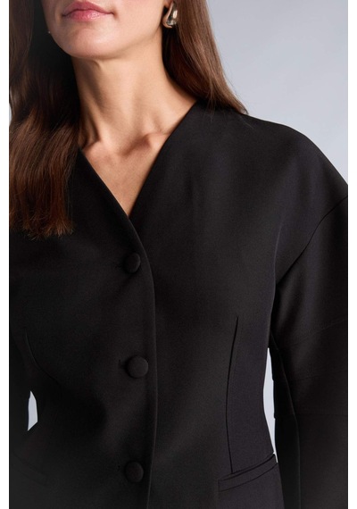 Defacto Fıtted V Yaka Krep Blazer Ceket H0904ax26smbk81 Siyah-bk81