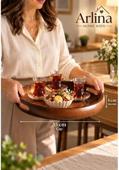 Yuvarlak Akasya Lüx Sunum Tepsisi 35 Cm