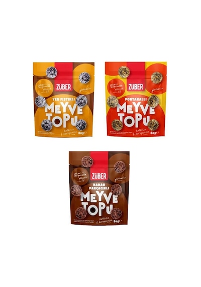 Meyve Topu Tanışma Paketi 80g X 3 Adet Yer Fıstıklı, Portakallı, Kakao Parçacıklı