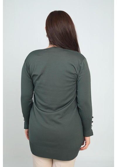 By Saygı Kadın Kolları Düğme Detaylı Taş Harf Baskılı Soğuk İplik Büyük Beden Hırka-41877 Haki By Saygı Kadın Kolları Düğme Detaylı Taş Harf Baskılı Soğuk İplik Büyük Beden Hırka-41877 Haki