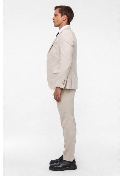 Süvari Ekru Slim Fit Desenli Mono Yaka 6 Drop Yelekli Klasik Takım Elbise Süvari Ekru Slim Fit Desenli Mono Yaka 6 Drop Yelekli Klasik Takım Elbise