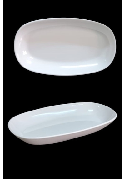 %100 Kırılmaz 4 Adet Melamin Oval Kayık Tabak 24x14 Cm - Beyaz Salata Meze Sos Tabağı Beyaz