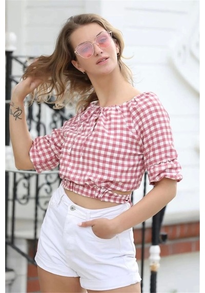 Lodmela Bağlama Detaylı Crop Bluz 1736gül Kurusu