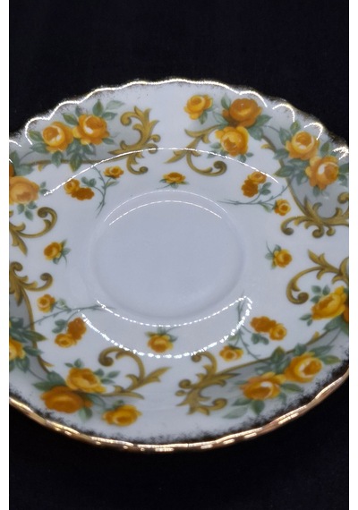 Sheraton Serisi Marjorie Bone China England Antika Porselen Kahve Fincan Tabağı 12 Cm Sarı - Yeşil