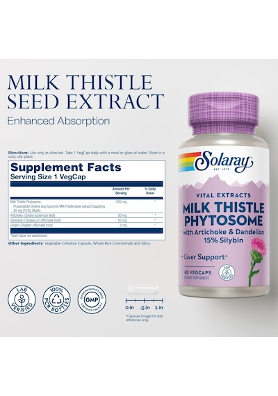 Solaray Milk Thistle Phytosome With Artichoke Dandelion And Ginger Liver 60 Caps Aromasız