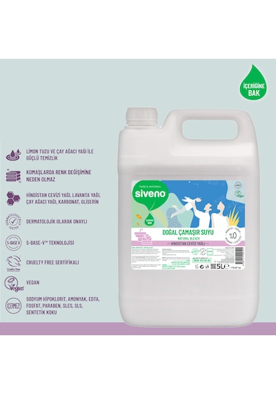 Siveno %100 Doğal Çamaşır Suyu Bitkisel Lavanta Çay Ağacı Tüm Yüzey ve Kumaşlarda 5 L