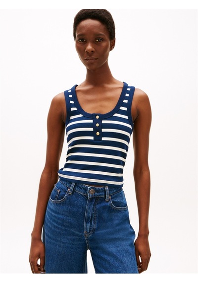 Slım Henley Gb Scoop-nk Tank Top Kadın Mavi T-shirt - Ww0ww43920 Mavi