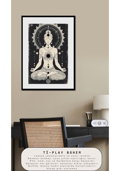 Bohem Tablo Meditasyon Enerjisi Spiritüel Tek Renkli Vintage Bohem Duvar Sanatı Çerçevesiz Poster