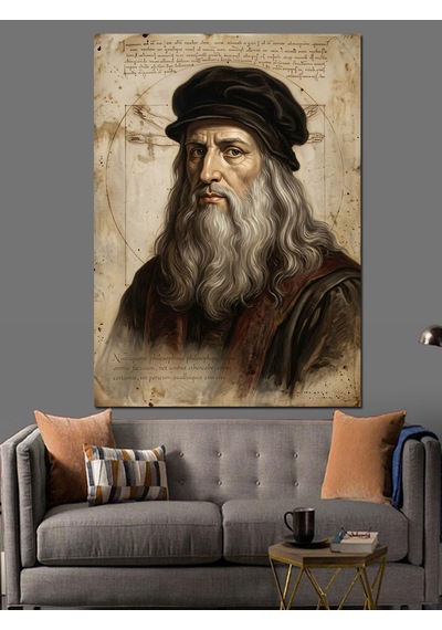 Leonardo Da Vinci Sanatsal Portre Çizimi Dekoratif Kanvas - Mdf Ahşap Tablo
