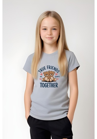 Panios Kids True Friends Baskılı Kız Çocuk Tişört Ve Eşofman Alt-üst Takım Gri