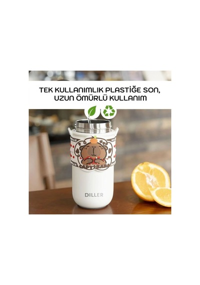 Dıller 520 Ml Paslanmaz Çelik Termos Beyaz Kahverengi