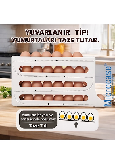 Microcase Abs Plastik Dolapiçi Yuvarlanır Tip Yumurta Organizer Ve Standı 2 Adet Al54529 Beyaz