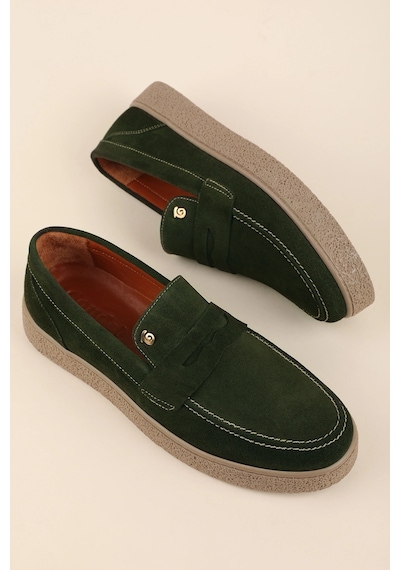 Gondol Erkek Hakiki Deri Casual Flötr Ayakkabı Moc-toe Cz.464 Haki