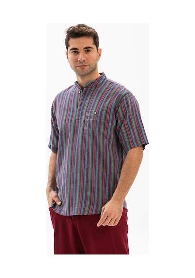 Kısa Kol Şile Bezi Hakim Yaka Erkek Tshirt Mor Çizgili 3072