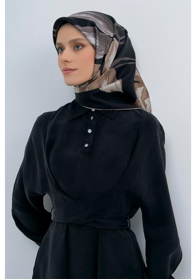 Armine İpek Eşarp 2026 Yaz - 9506-06 Siyah Vizon Taş Sura