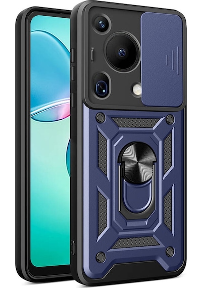 Huawei Pura 70 Ultra Kılıf Magnetik Standlı Kamera Korumalı Sürgülü Vega Kap Mavi Mavi
