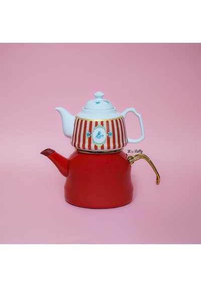 Bellisima Emaye Royal Porselen Demlikli Çaydanlık Pembe