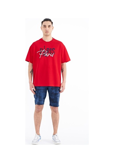 Tommy Life Kırmızı Yazı Nakışlı O Yaka Oversize Erkek T-shirt - 88223 001