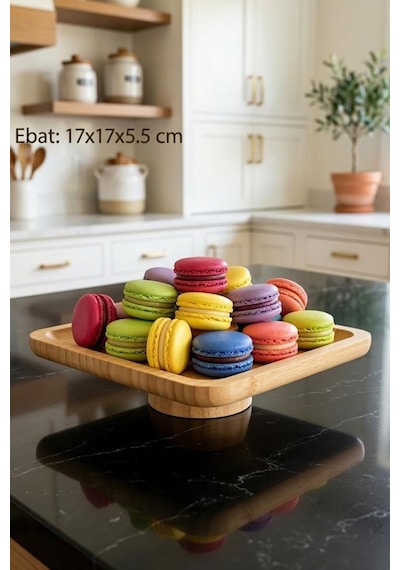 Atbyhome Doğal Ahşap Kare Ayaklı Sunumluk İkramlık Stand 17x17 Cm