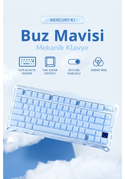 Gravastar Mercury K1 Rgb Kablosuz Mekanik Gaming Klavye, Alüminyum Çerçeveli, İngilizce Q, Special E