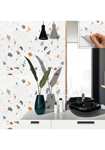 Kendinden Yapışkanlı Mermer Desenli Panel Renkli Terrazzo Desen 82x122 Cm 5 Adet 5 M2