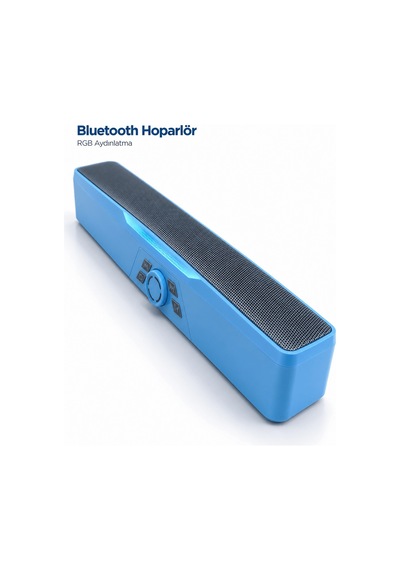 Mey İthalat Monitör Altı Kullanıma Uygun Rgb Işıklı Bluetooth Soundbar Hoparlör 1500 Mah Mavi